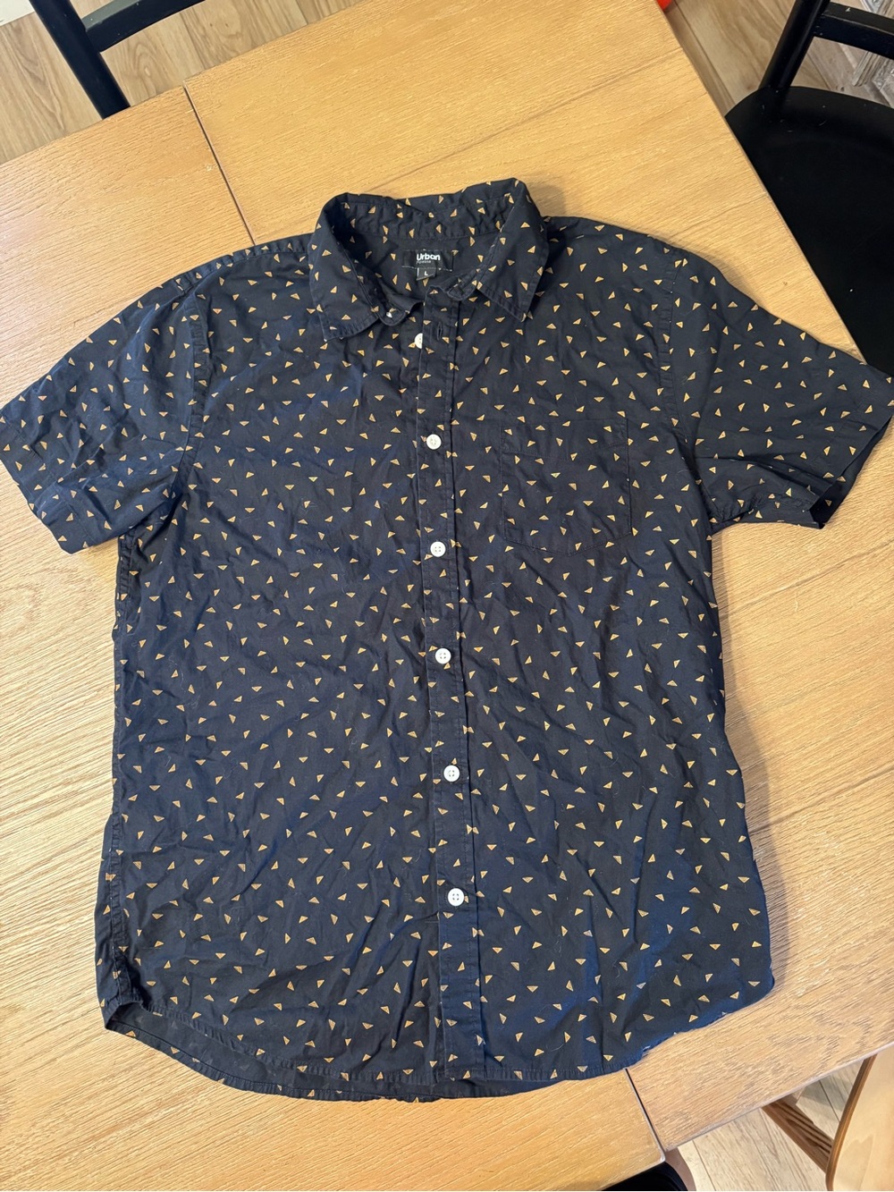 urban pipeline Black Short-Sleeve Button-Up with Gold Triangle Print